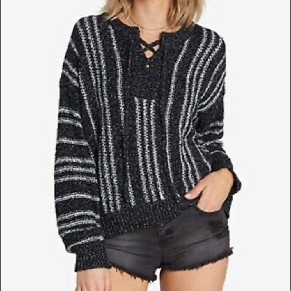 Black Stripe Yeah Bouy Lace-Up Pullover - Juniors